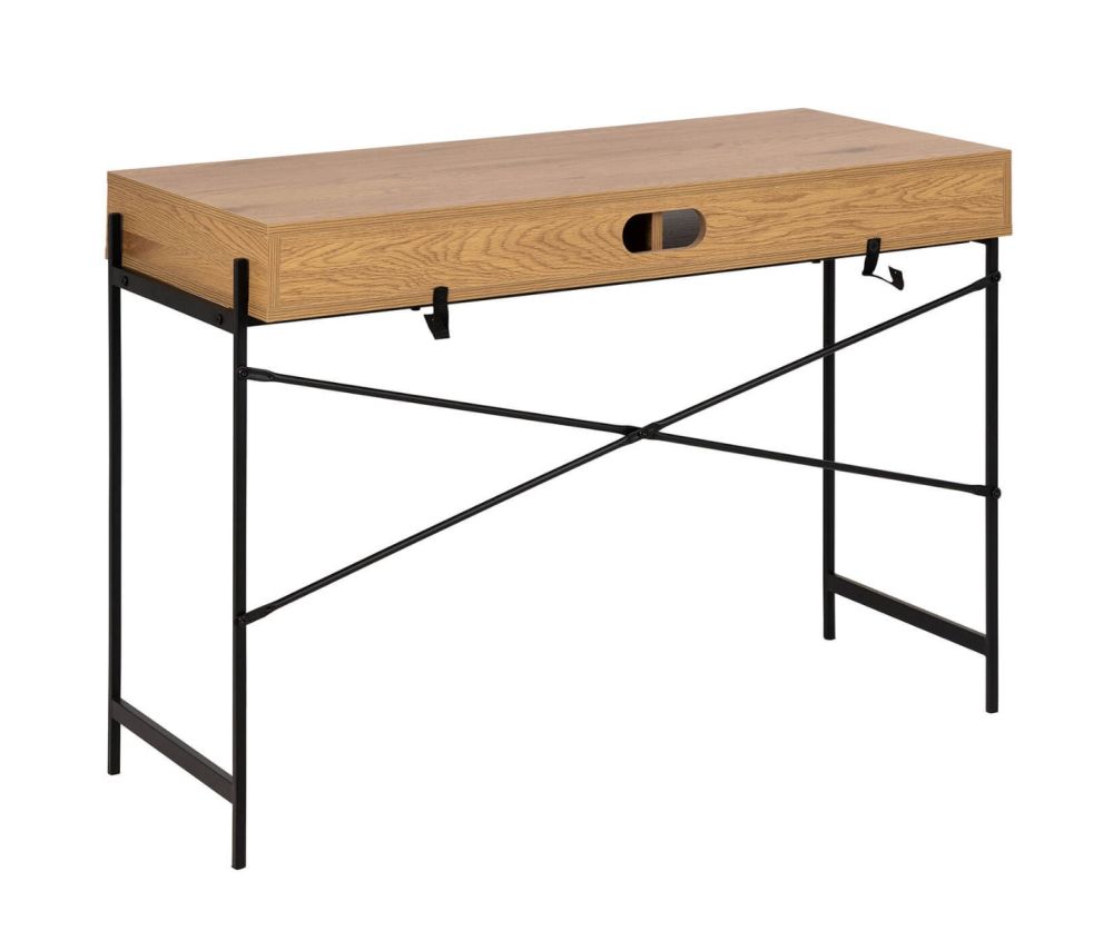 Angus Oak And Black Sliding Door Office Desk 