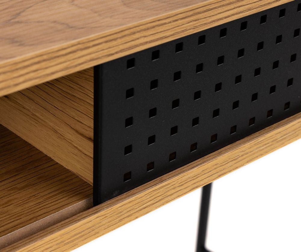 Angus Oak And Black Sliding Door Office Desk 