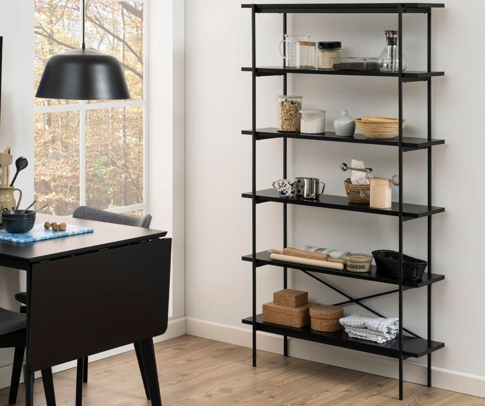 Angus Black 5 Shelves Bookcase 