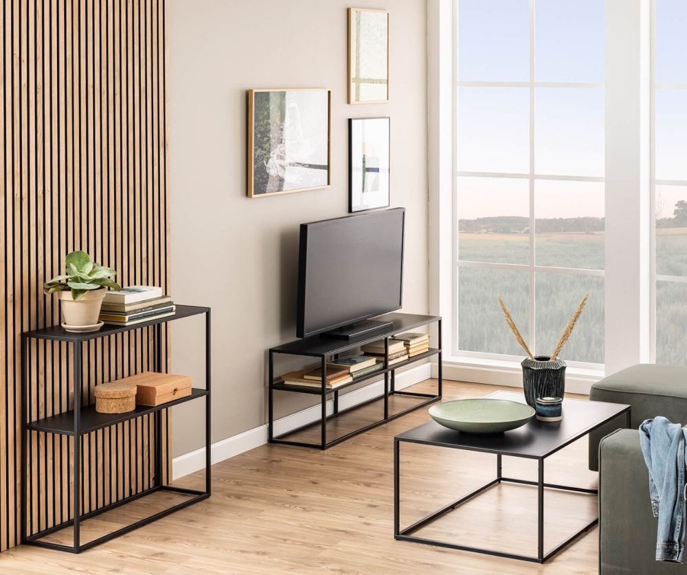 Newcastle Matt Black Console Table with Open Shelf 