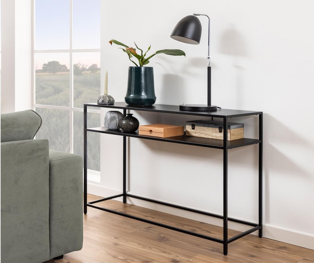 Newcastle Matt Black Console Table with Open Shelf 