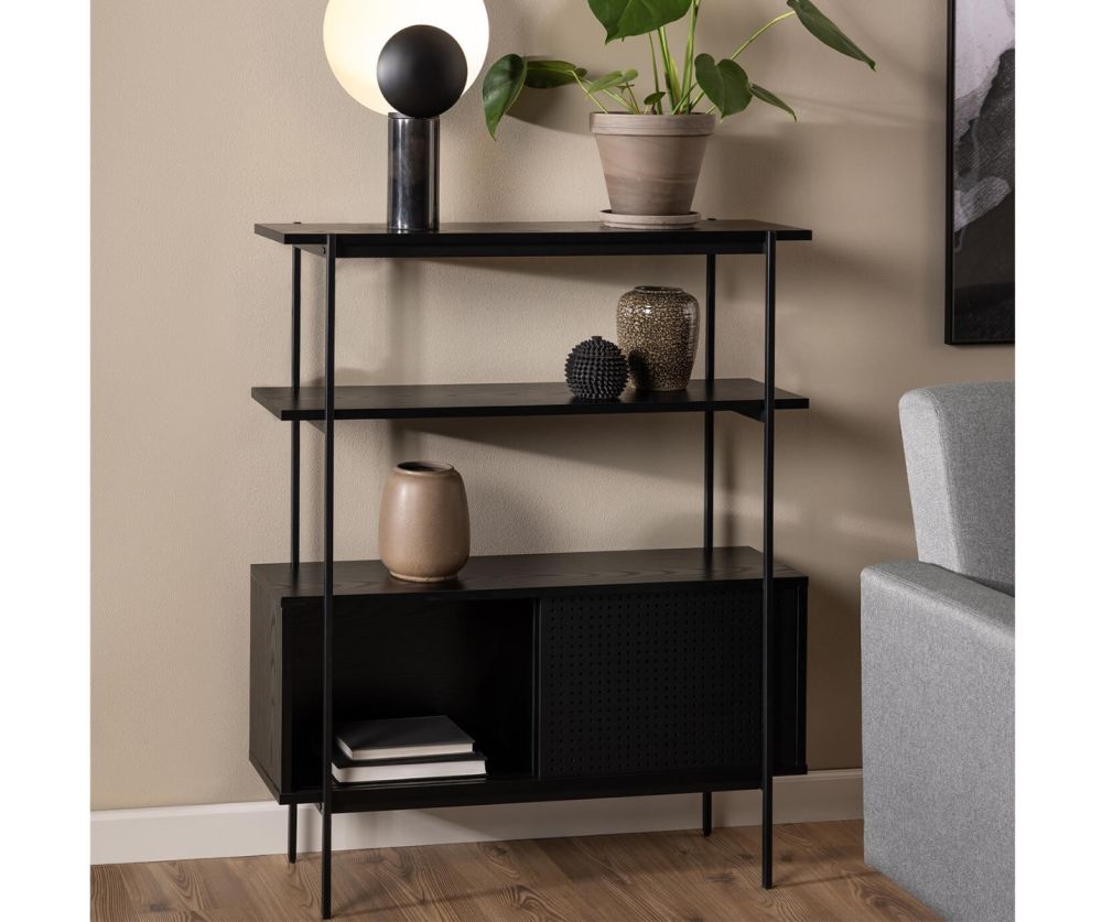 Angus Black 2 Sliding Doors Small Bookcase 