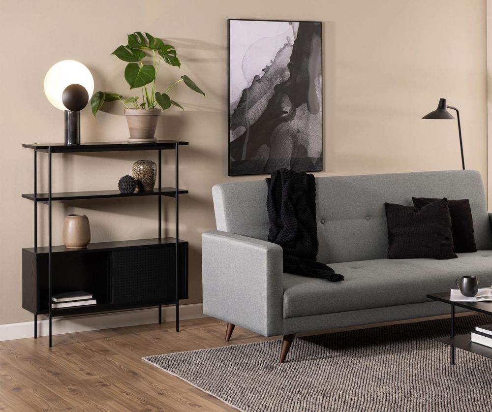 Angus Black 2 Sliding Doors Small Bookcase 