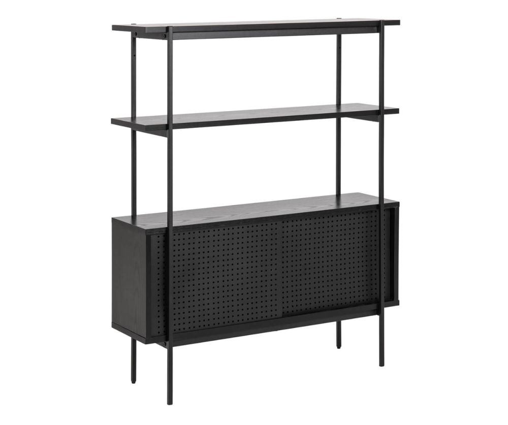 Angus Black 2 Sliding Doors Small Bookcase 