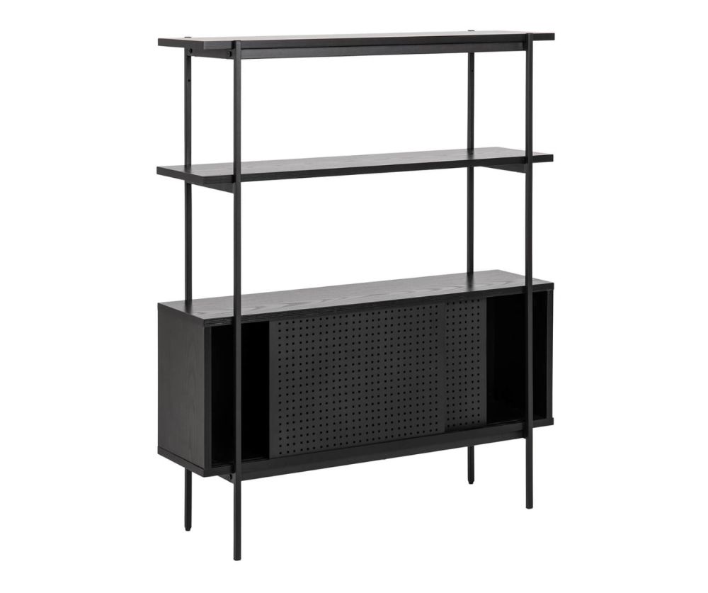 Angus Black 2 Sliding Doors Small Bookcase 