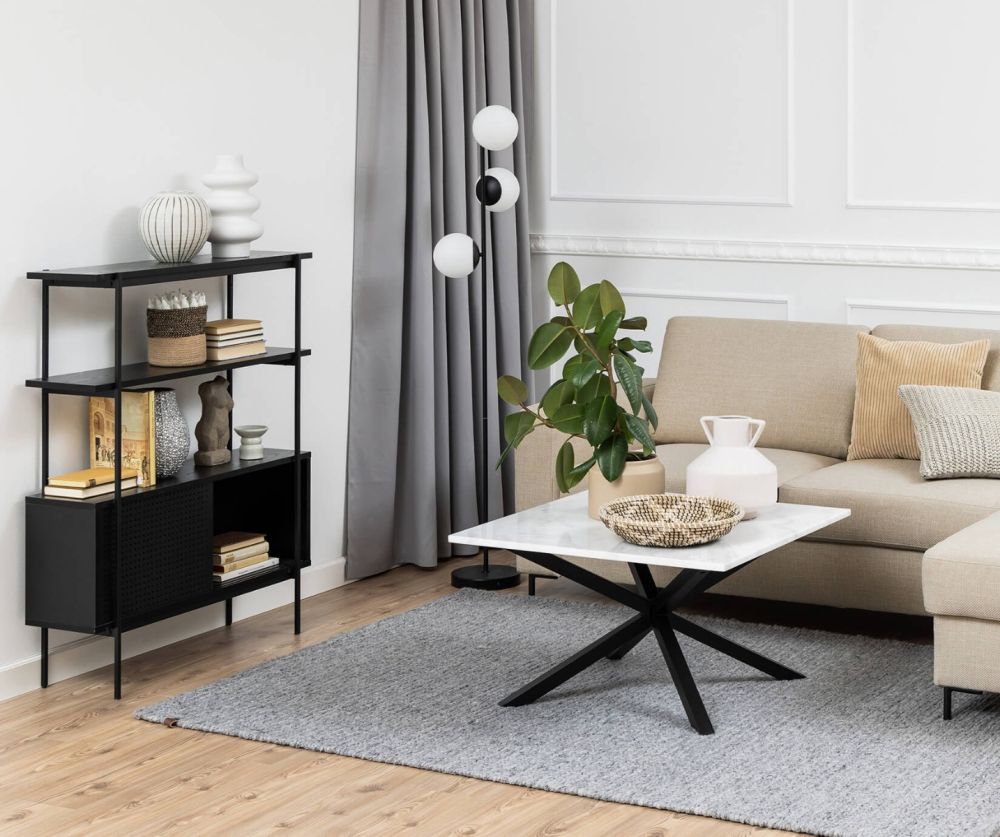 Angus Black 2 Sliding Doors Small Bookcase 