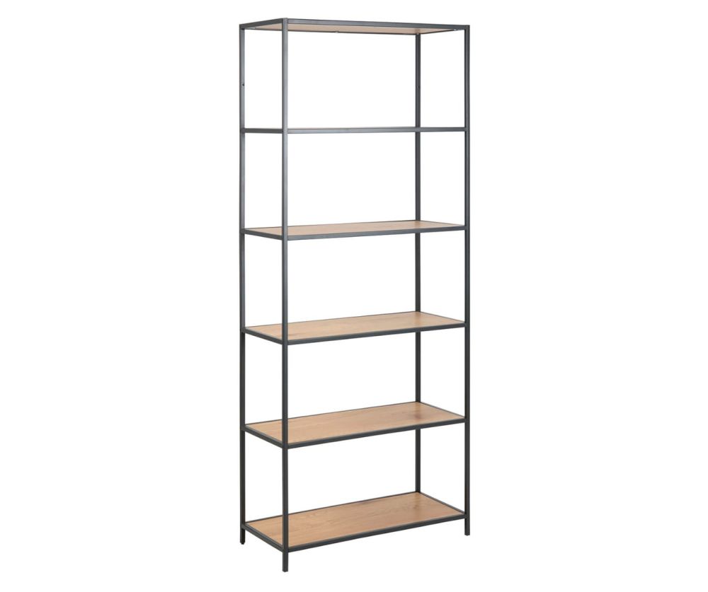 Seaford Oak Tall Black Metal Bookcase with 5 Shelves 