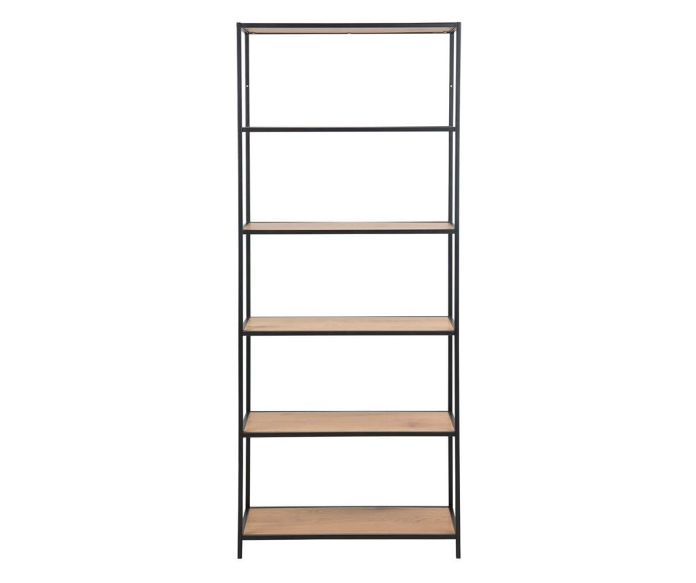 Seaford Oak Tall Black Metal Bookcase with 5 Shelves 