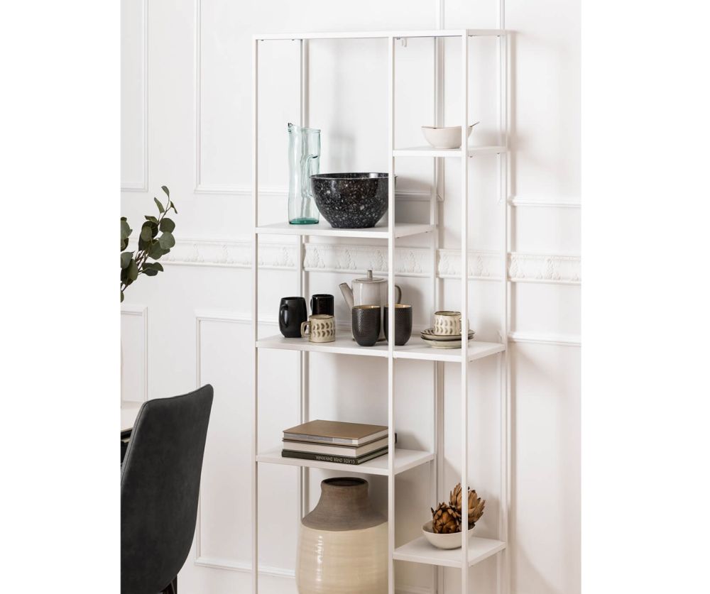 Newcastle White 6 Shelves Asymmetrical Bookcase 