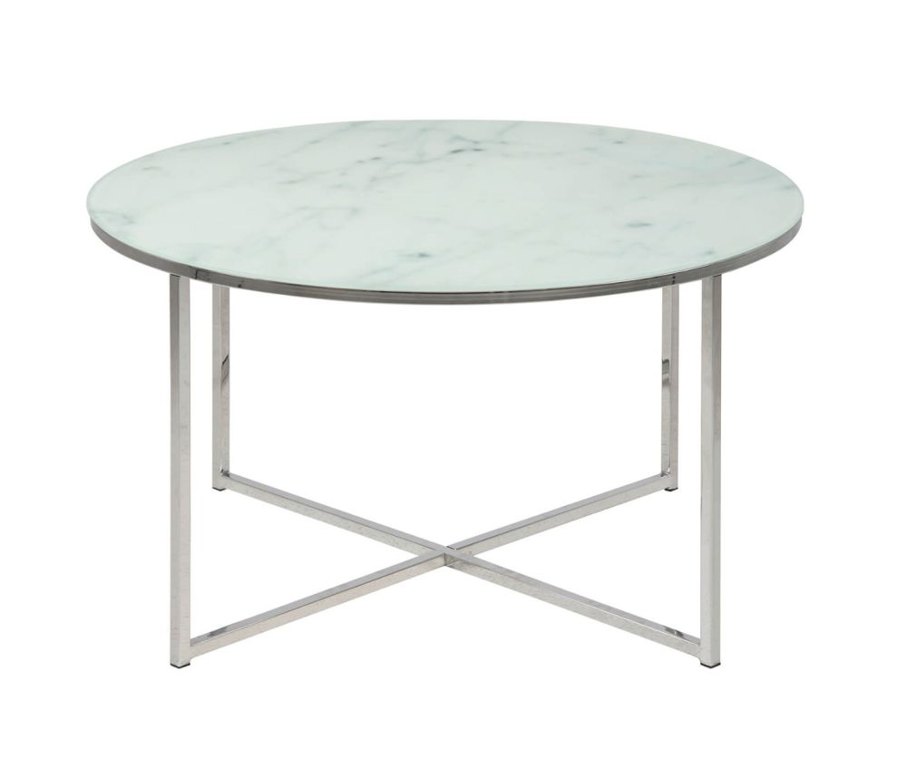 Alisma Round Coffee Table with White Marble Top And Silver Legs