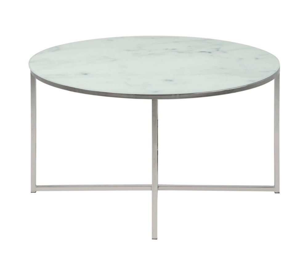 Alisma Round Coffee Table with White Marble Top And Silver Legs