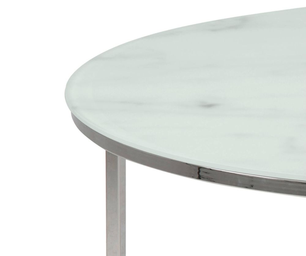 Alisma Round Coffee Table with White Marble Top And Silver Legs