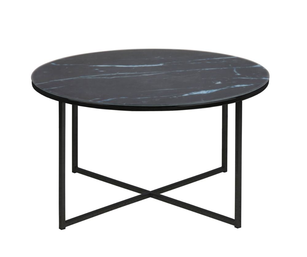 Alisma Round Coffee Table with Black Marble Top And Black Legs