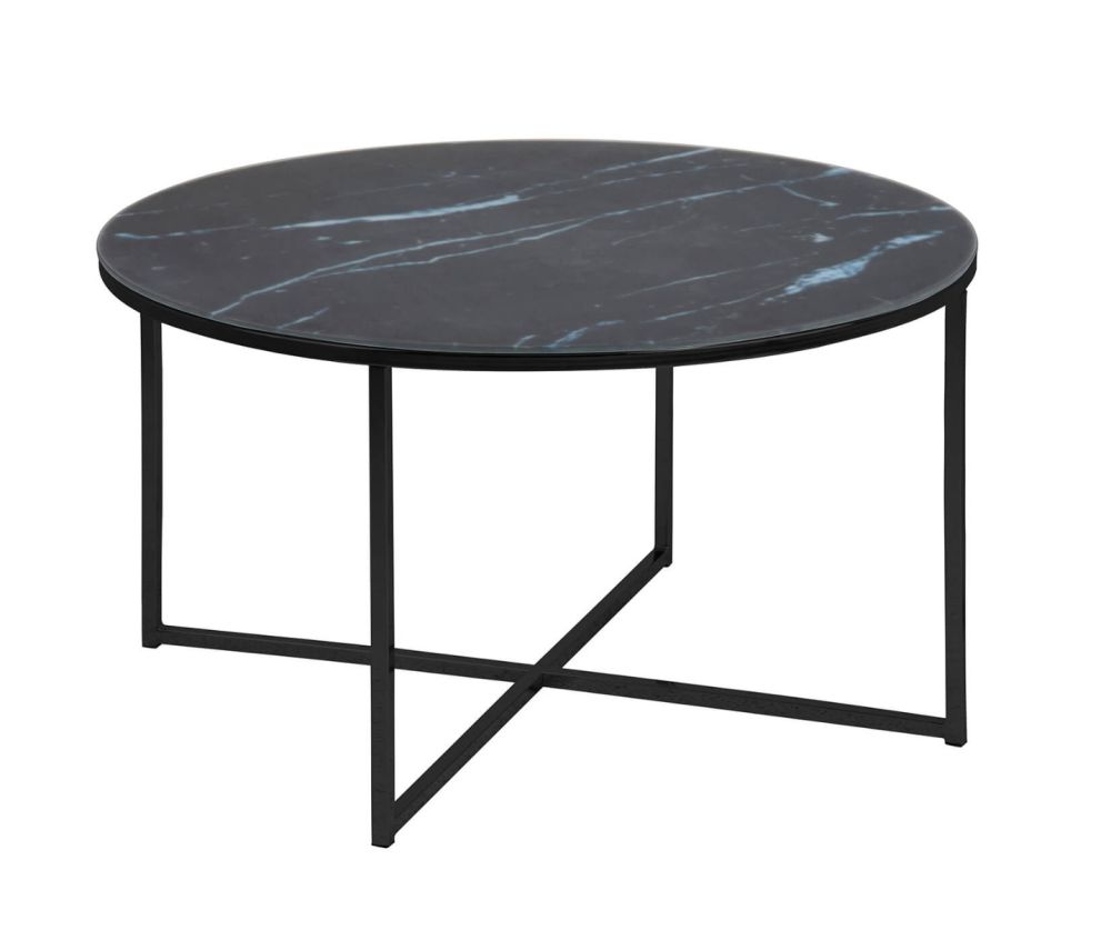 Alisma Round Coffee Table with Black Marble Top And Black Legs