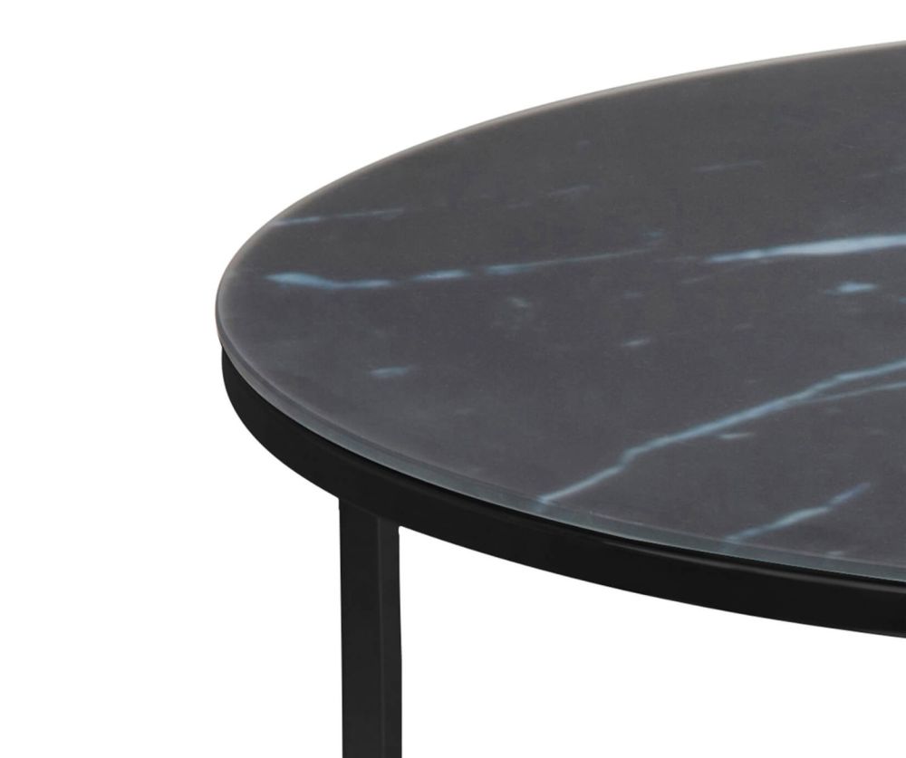 Alisma Round Coffee Table with Black Marble Top And Black Legs