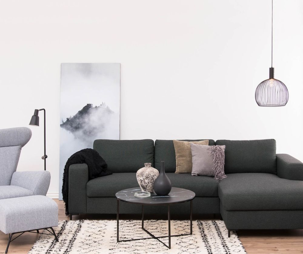 Alisma Round Coffee Table with Black Marble Top And Black Legs