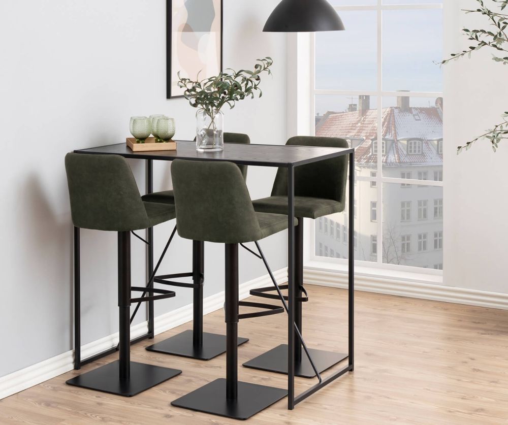 Seaford Black Metal Bar Table with Black Ash Top 