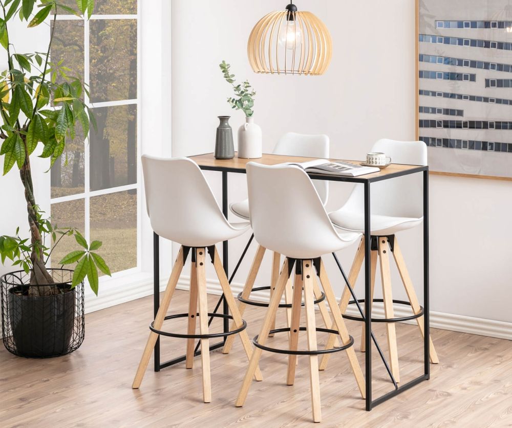 Seaford Black Metal Bar Table with Oak Top