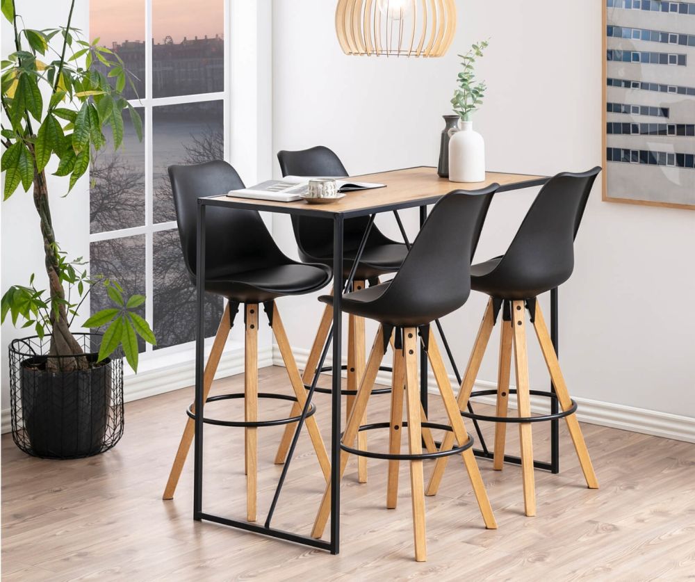 Seaford Black Metal Bar Table with Oak Top