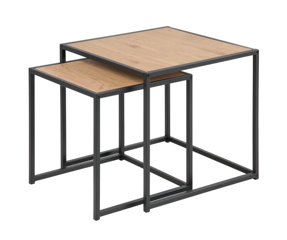 Seaford Black Metal Nest of Tables with Oak Top