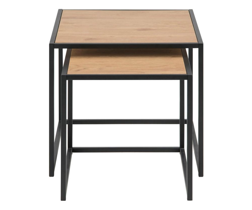 Seaford Black Metal Nest of Tables with Oak Top