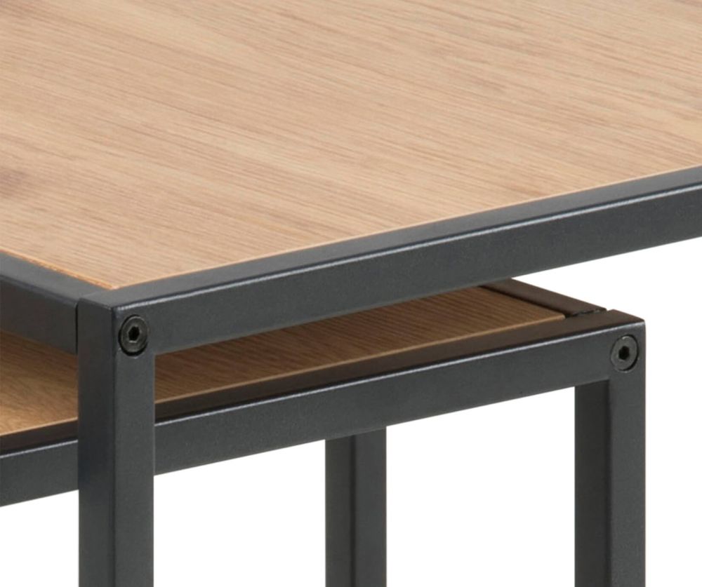 Seaford Black Metal Nest of Tables with Oak Top