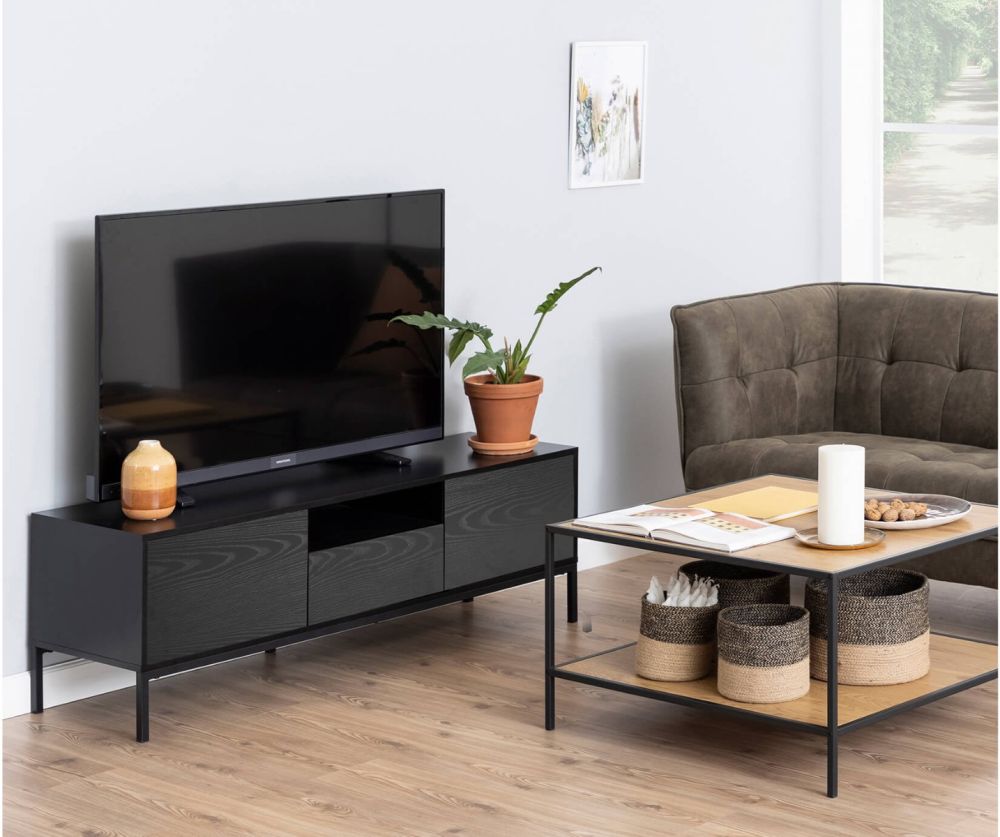 Seaford Ash Black 2 Door and 1 Drawer TV Unit 