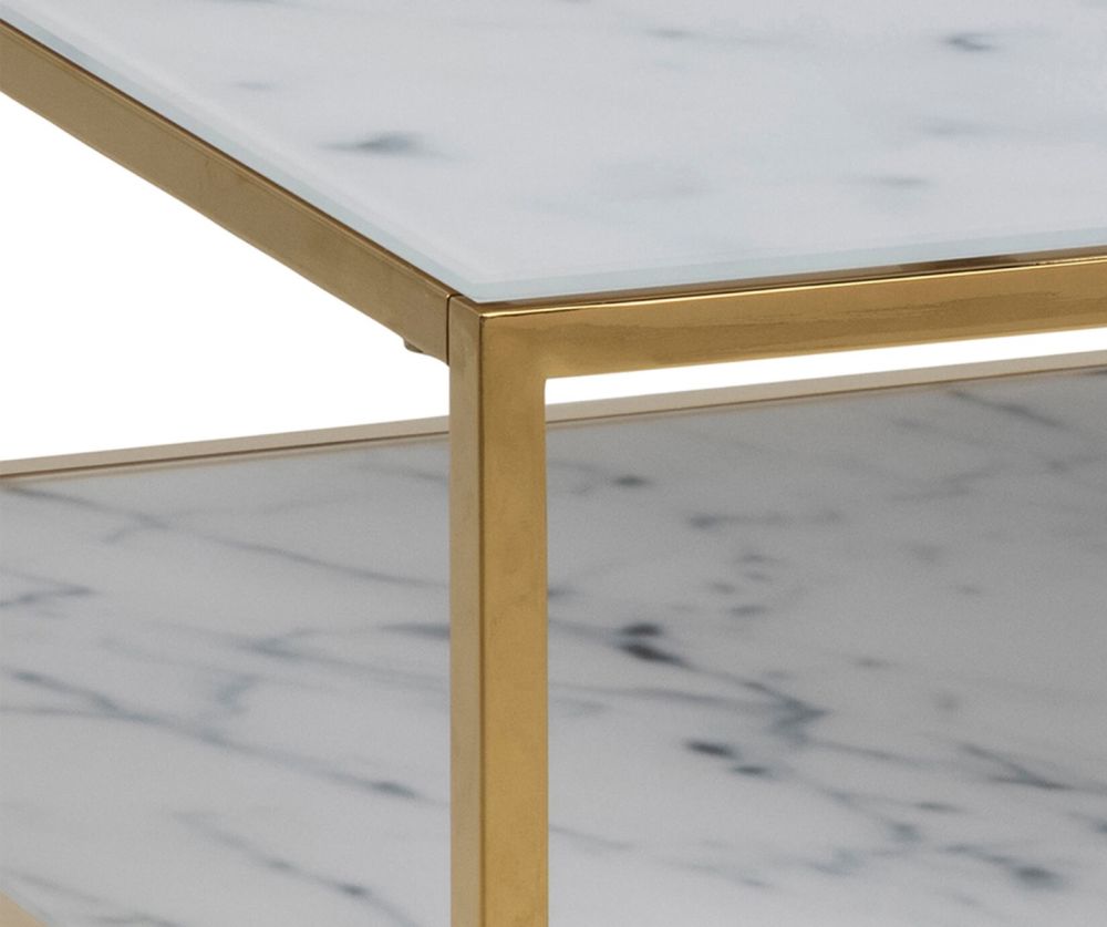 Alisma Open Shelf Coffee Table with White Marble Effect And Gold Legs