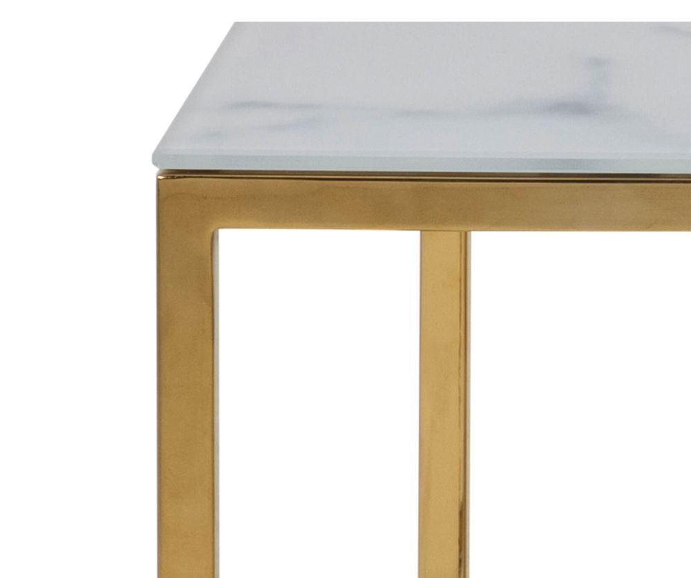 Alisma Open Shelf Coffee Table with White Marble Effect And Gold Legs