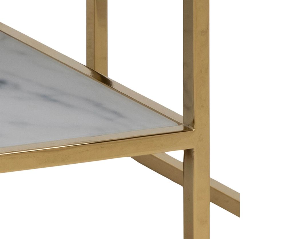 Alisma Open Shelf Coffee Table with White Marble Effect And Gold Legs