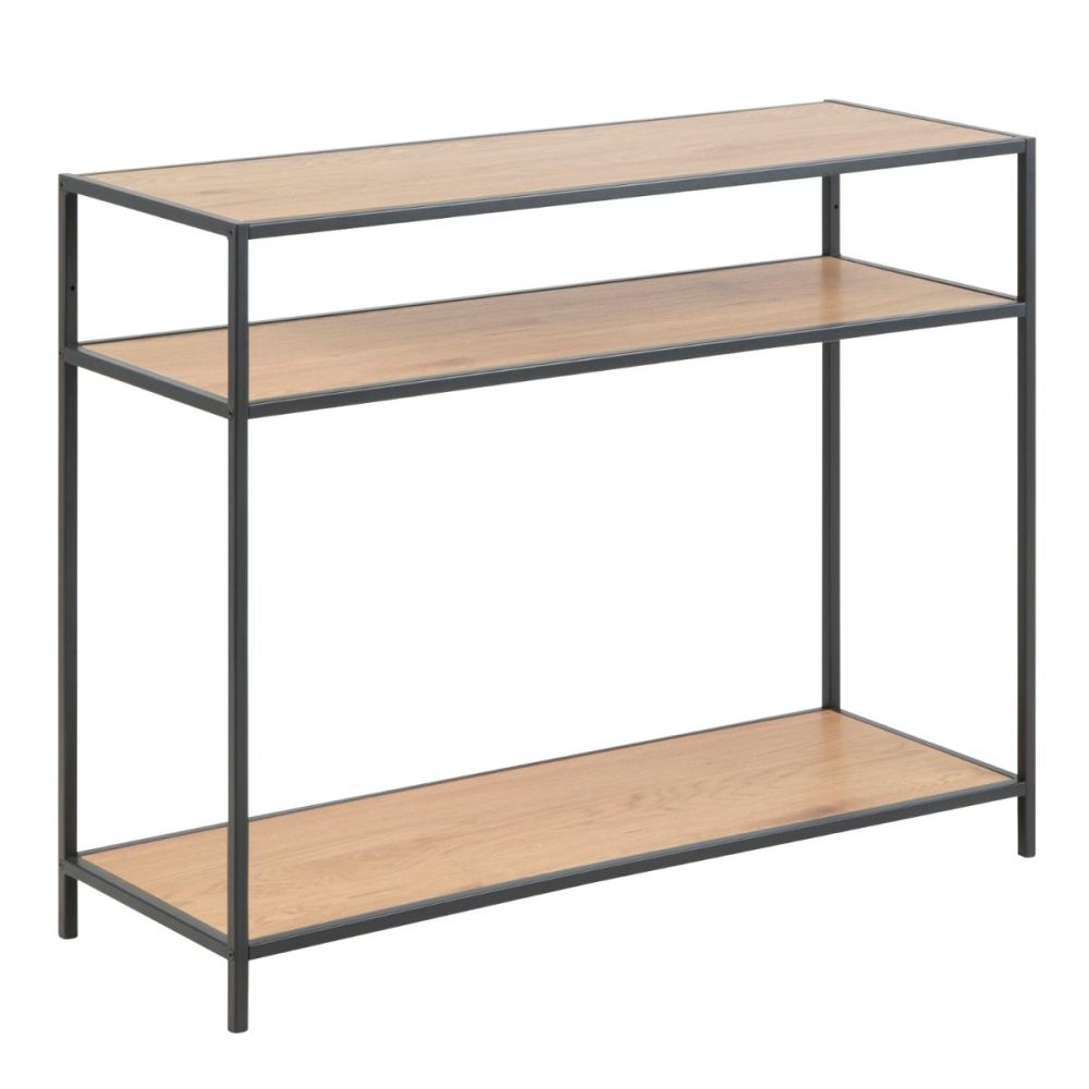 Seaford Black and Oak Console Table With 2 Shelves(W100)
