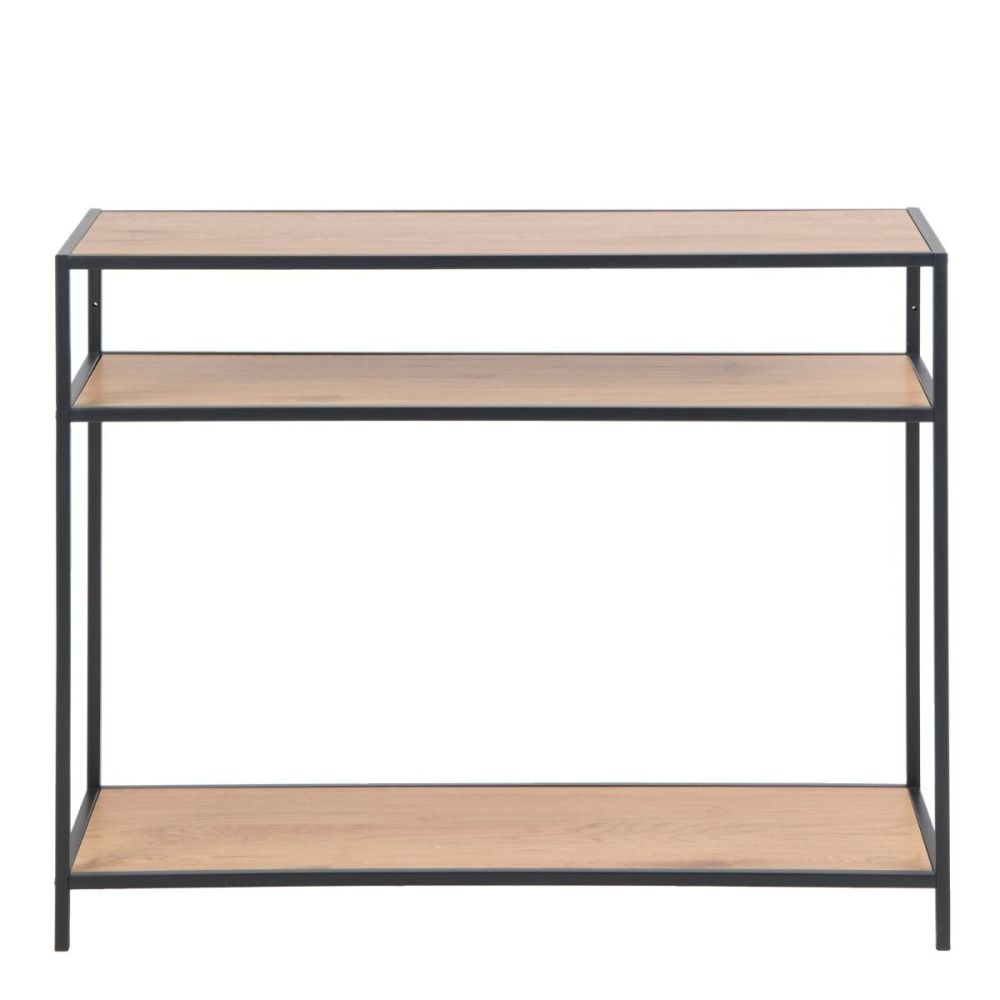 Seaford Black and Oak Console Table With 2 Shelves(W100)