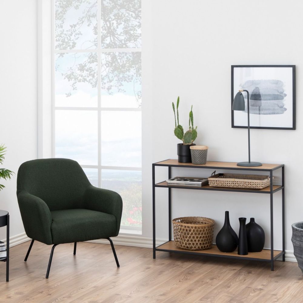 Seaford Black and Oak Console Table With 2 Shelves(W100)