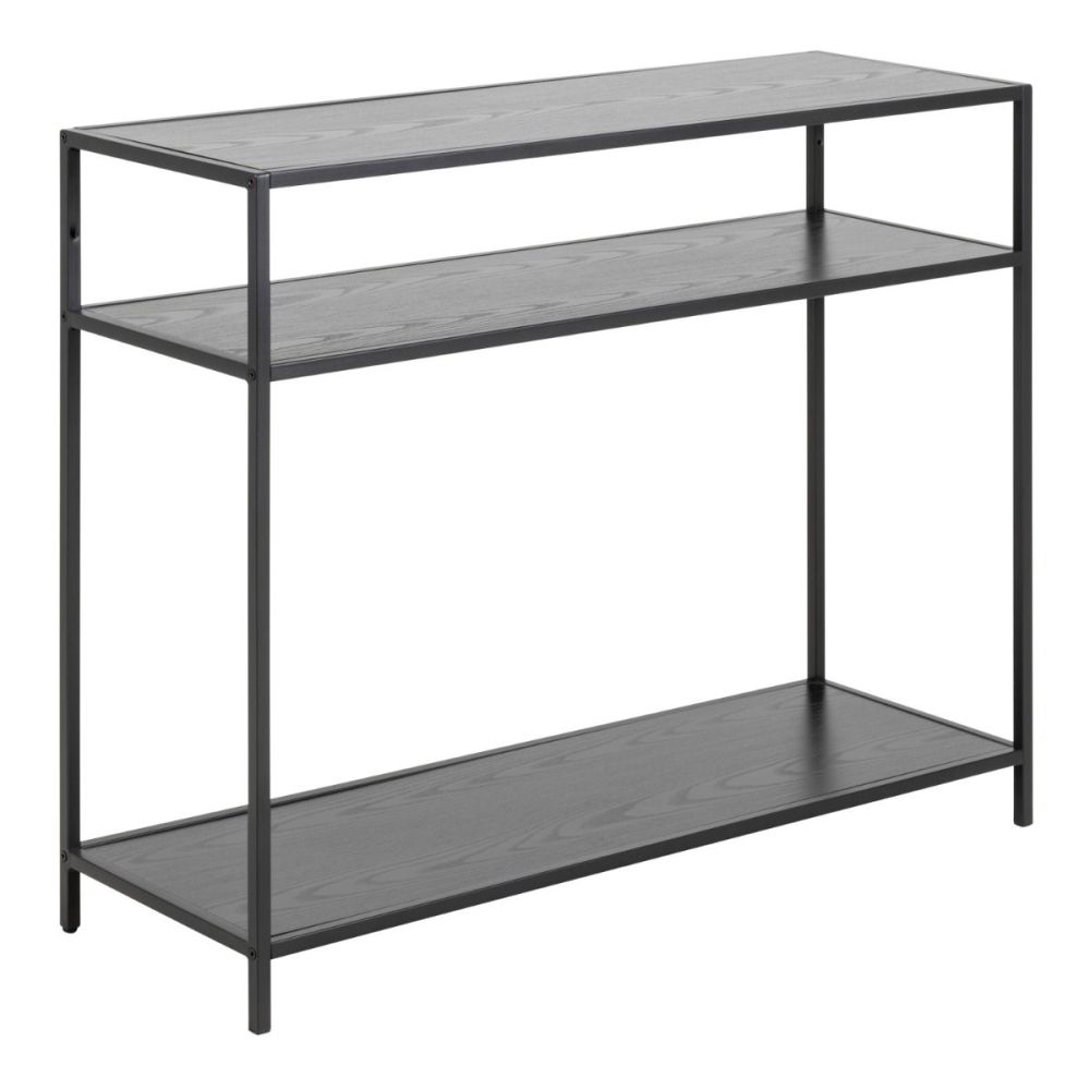 Seaford Black and Oak Console Table with 2 Shelves 