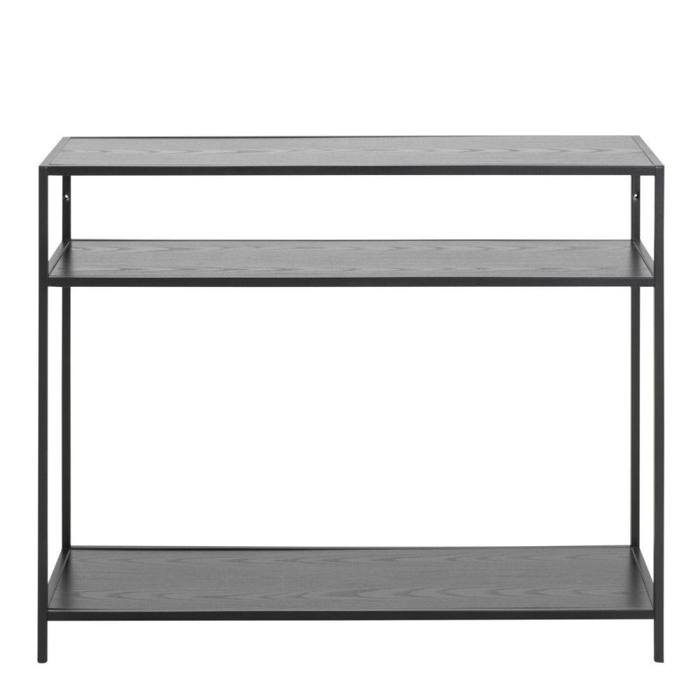 Seaford Black and Oak Console Table with 2 Shelves 