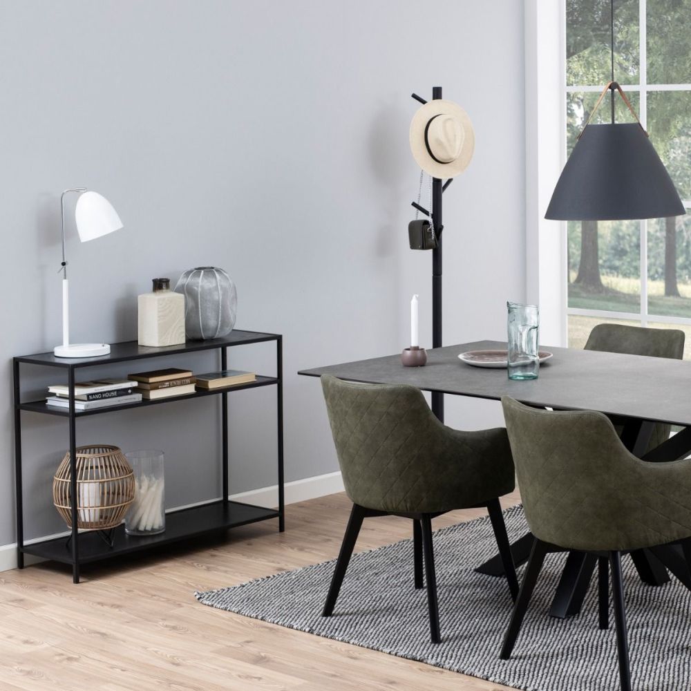 Seaford Black and Oak Console Table with 2 Shelves 