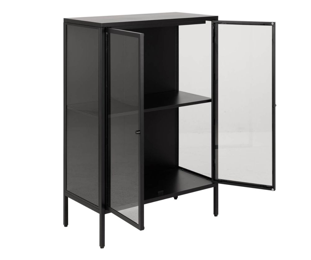 Newcastle Matt Black Low 2 Door Display Cabinet