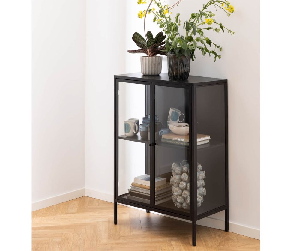 Newcastle Matt Black Low 2 Door Display Cabinet