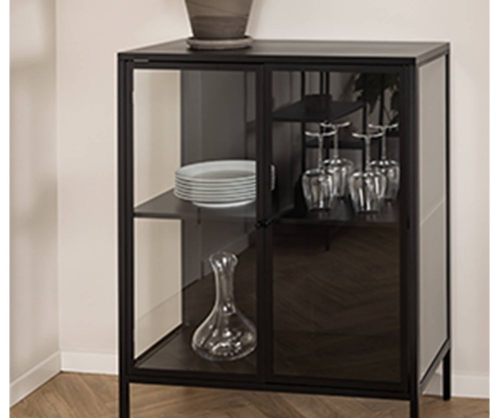 Newcastle Matt Black Low 2 Door Display Cabinet