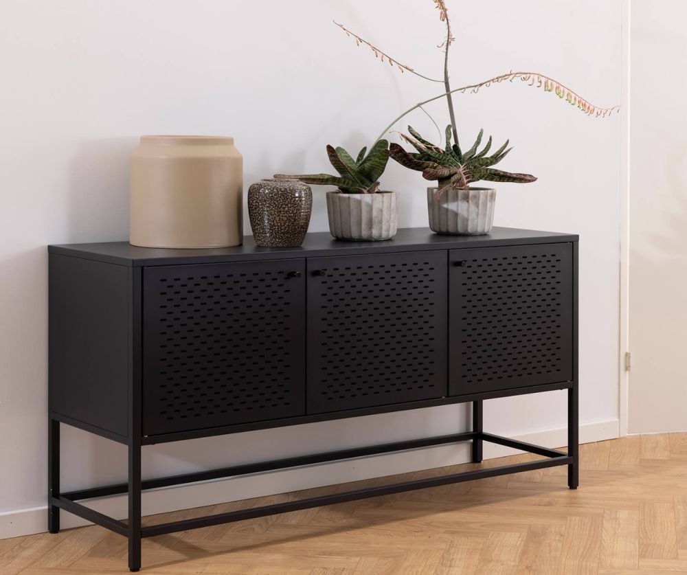 Newcastle Matt Black 3 Door Raised Sideboard 