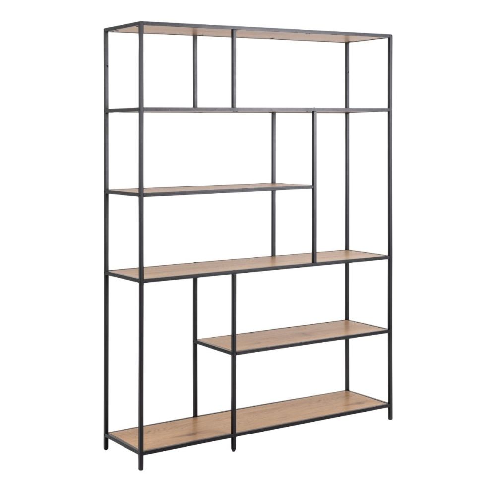 Seaford Black and Oak Bookcase with 1 Drawer and 5 Shelves 