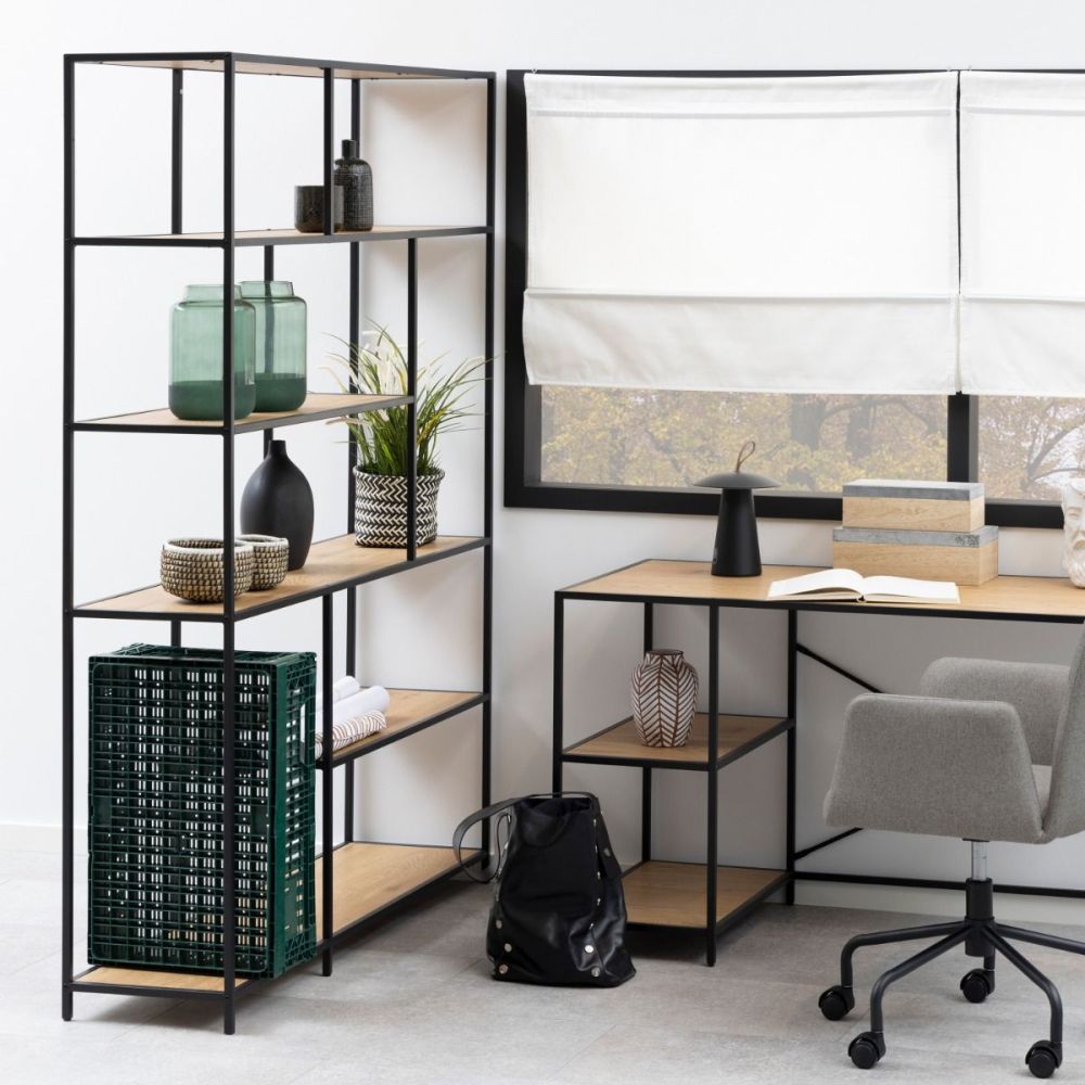 Seaford Black and Oak Bookcase with 1 Drawer and 5 Shelves 