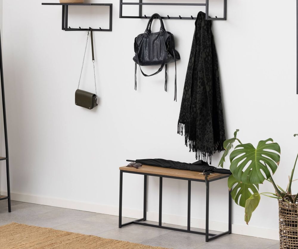 Seaford Black Metal Coat Rack with Oak Top
