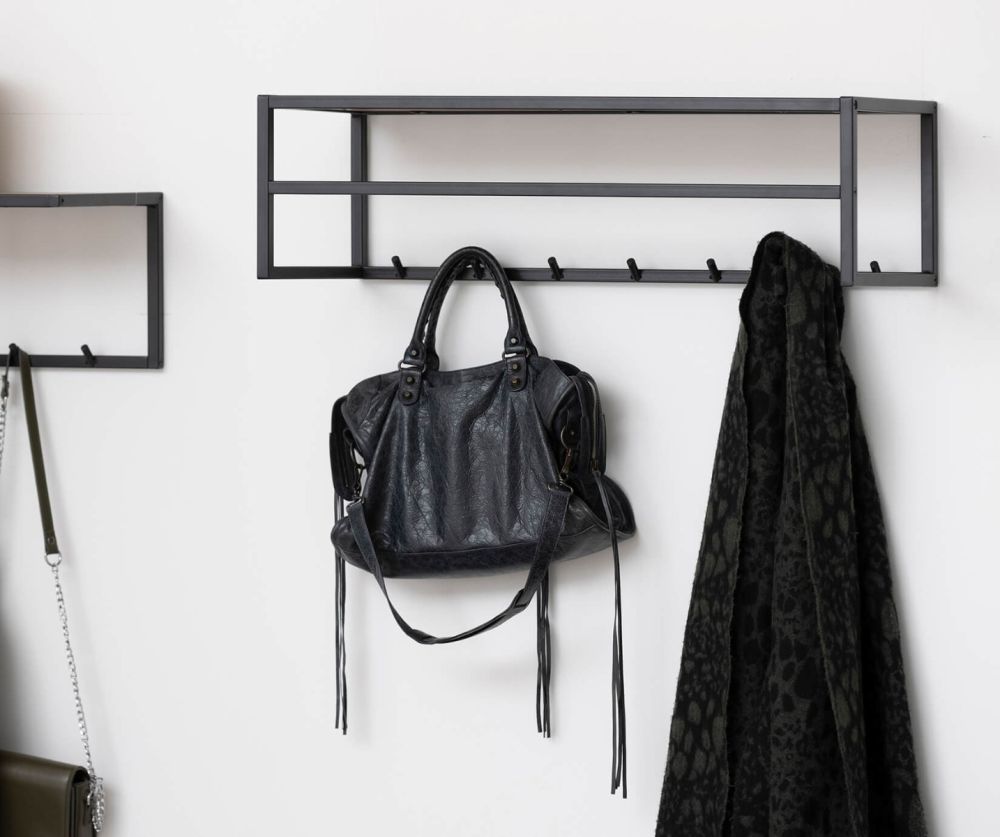 Seaford Black Metal Coat Rack with Oak Top