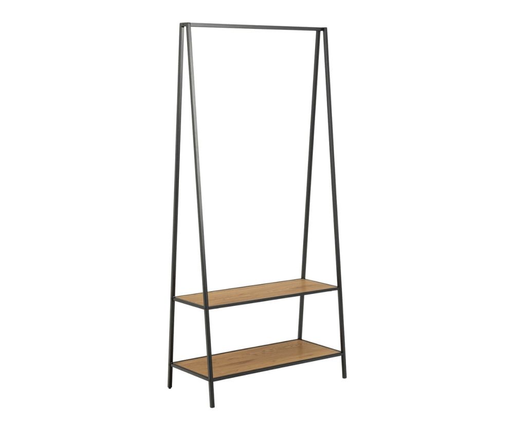 Seaford Black Metal Clothes Rack with 2 Oak Shelves