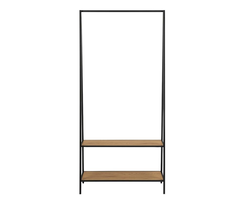Seaford Black Metal Clothes Rack with 2 Oak Shelves
