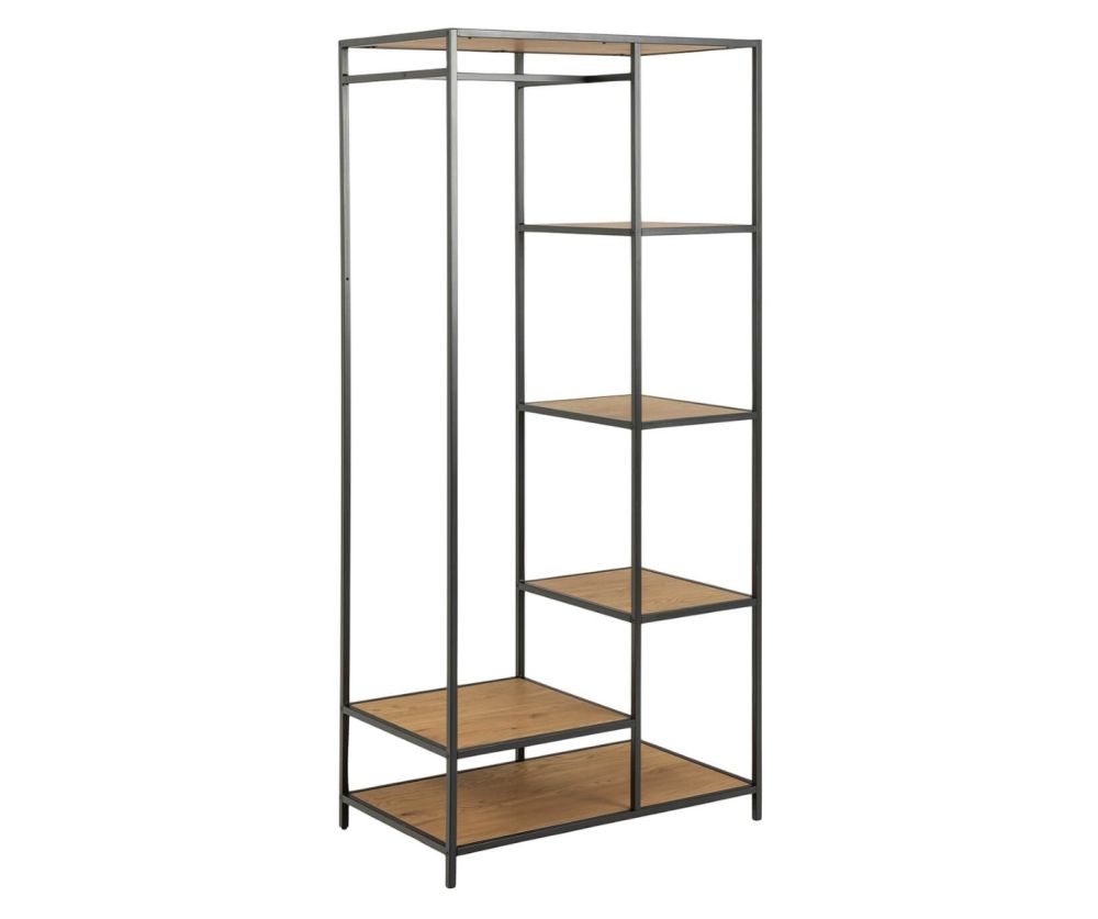 Seaford Black Metal Clothes Rack with 5 Oak Shelves