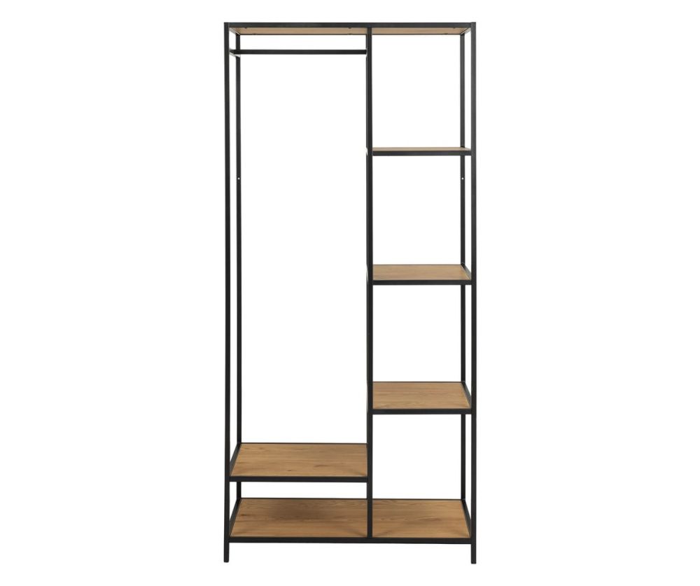 Seaford Black Metal Clothes Rack with 5 Oak Shelves