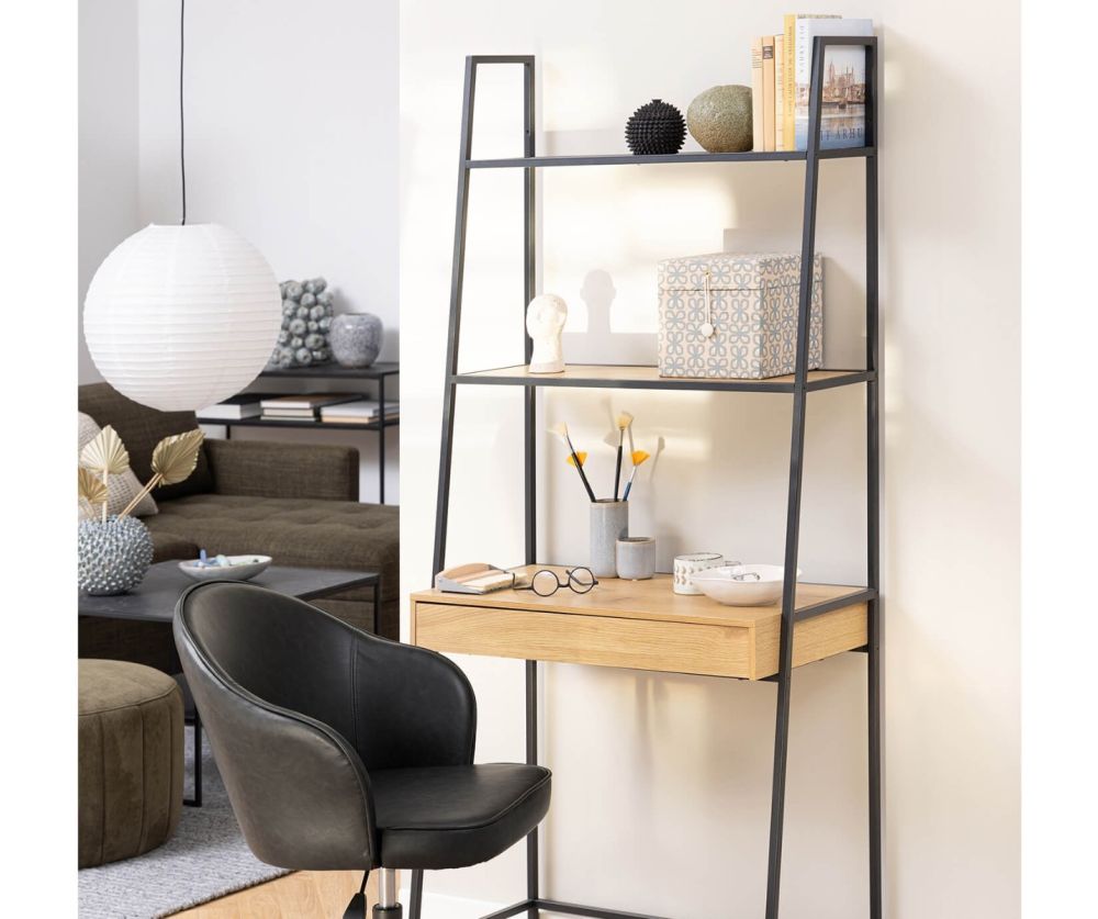 Seaford Black and Oak Bookcase with 1 Drawer 