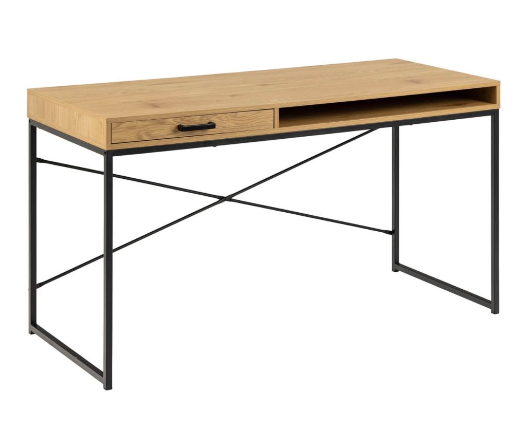 Seaford Black and Oak Office Desk with 1 Drawer